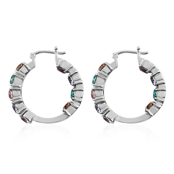 🌹 Swarovski Multi Color Crystal Hoop Earrings - Picture 2 of 6